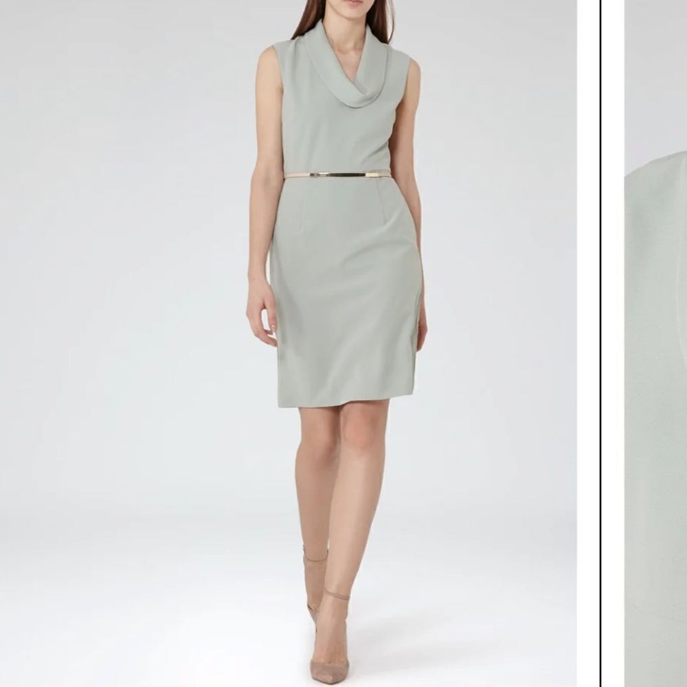 Reiss Coraline Drape Neck Dress in Fern